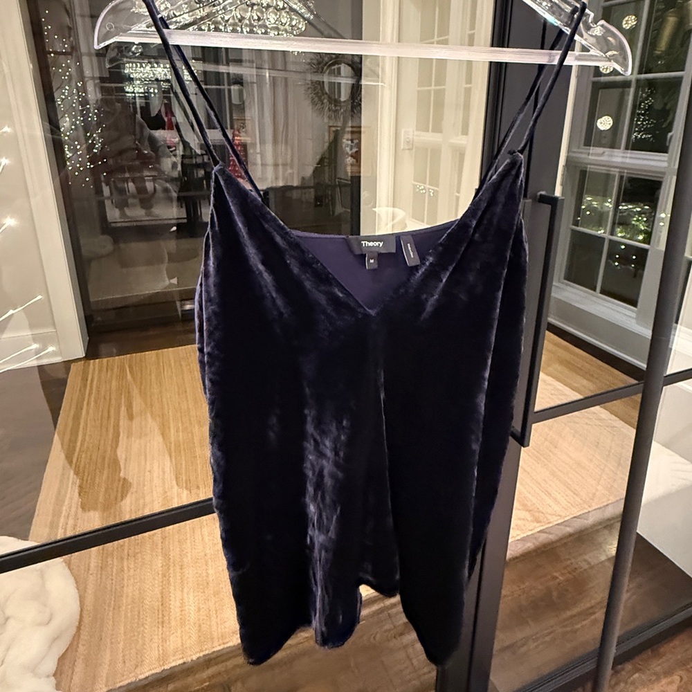 Theory Midnight Blue Crushed Velvet Draped Camisole Size M